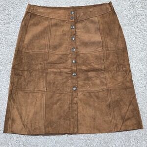 Vintage Gap Skirt Womens 14 Brown Suede Leather Snap Front Y2K Cowgirl Western